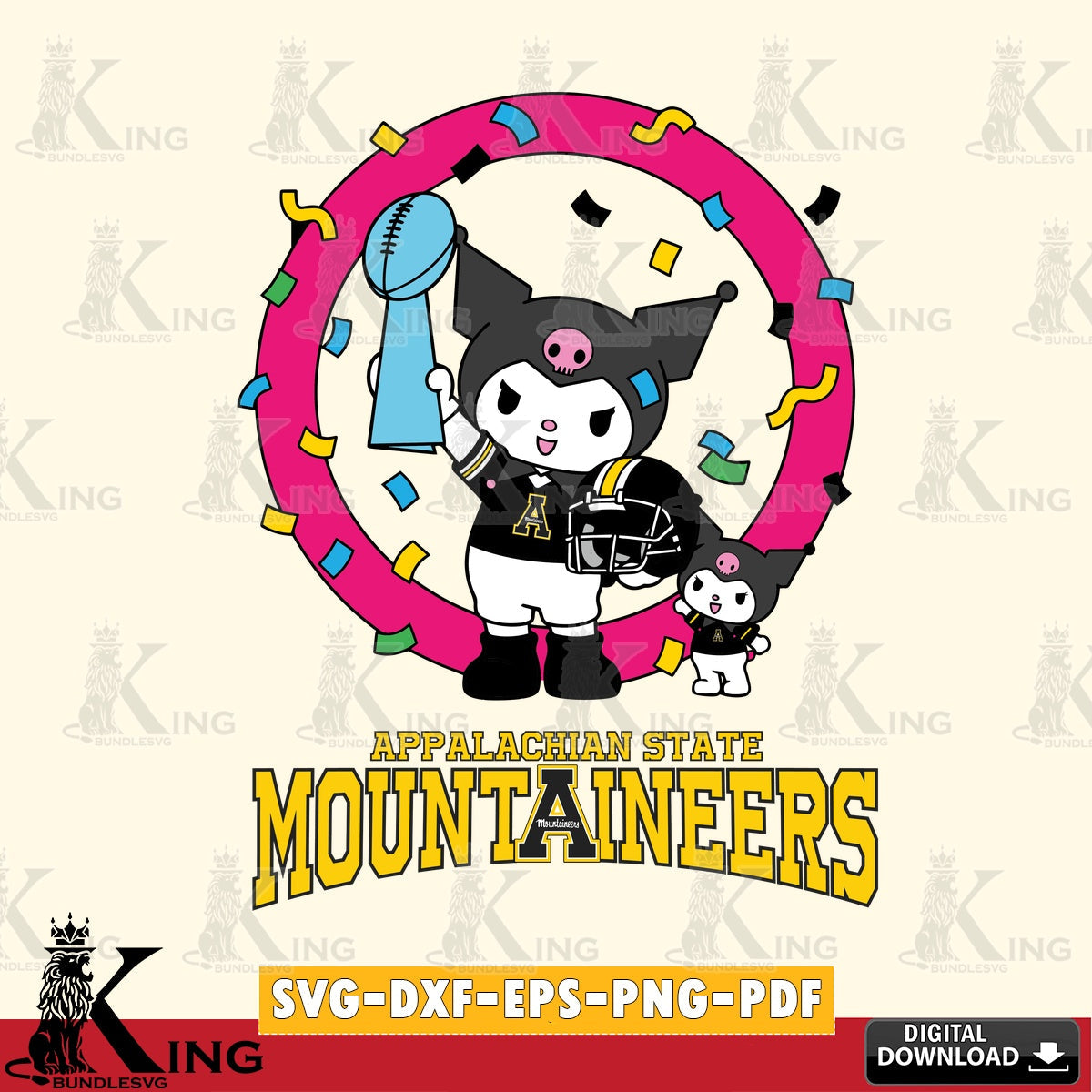 Appalachian State Mountaineers Kuromi Football Champion SVG file, Cricut, Cut file  , Digital Download , Instant Download, Sanrio svg, Clipart