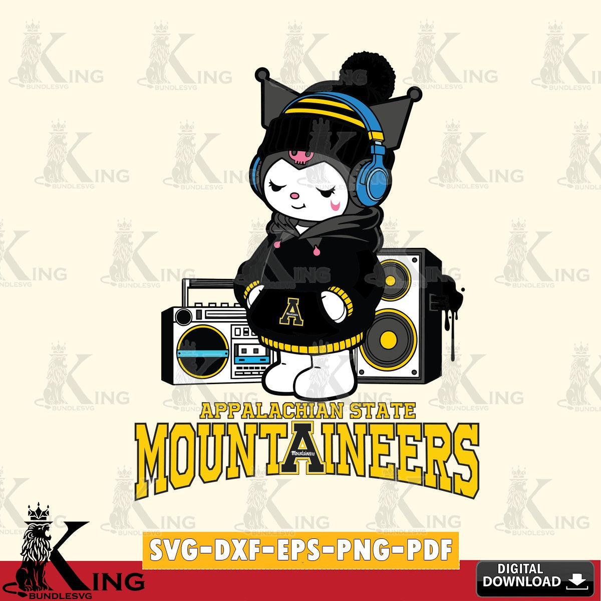 Appalachian State Mountaineers Kuromi Football Music SVG file, Cricut, Cut file  , Digital Download , Instant Download, Sanrio svg, Clipart