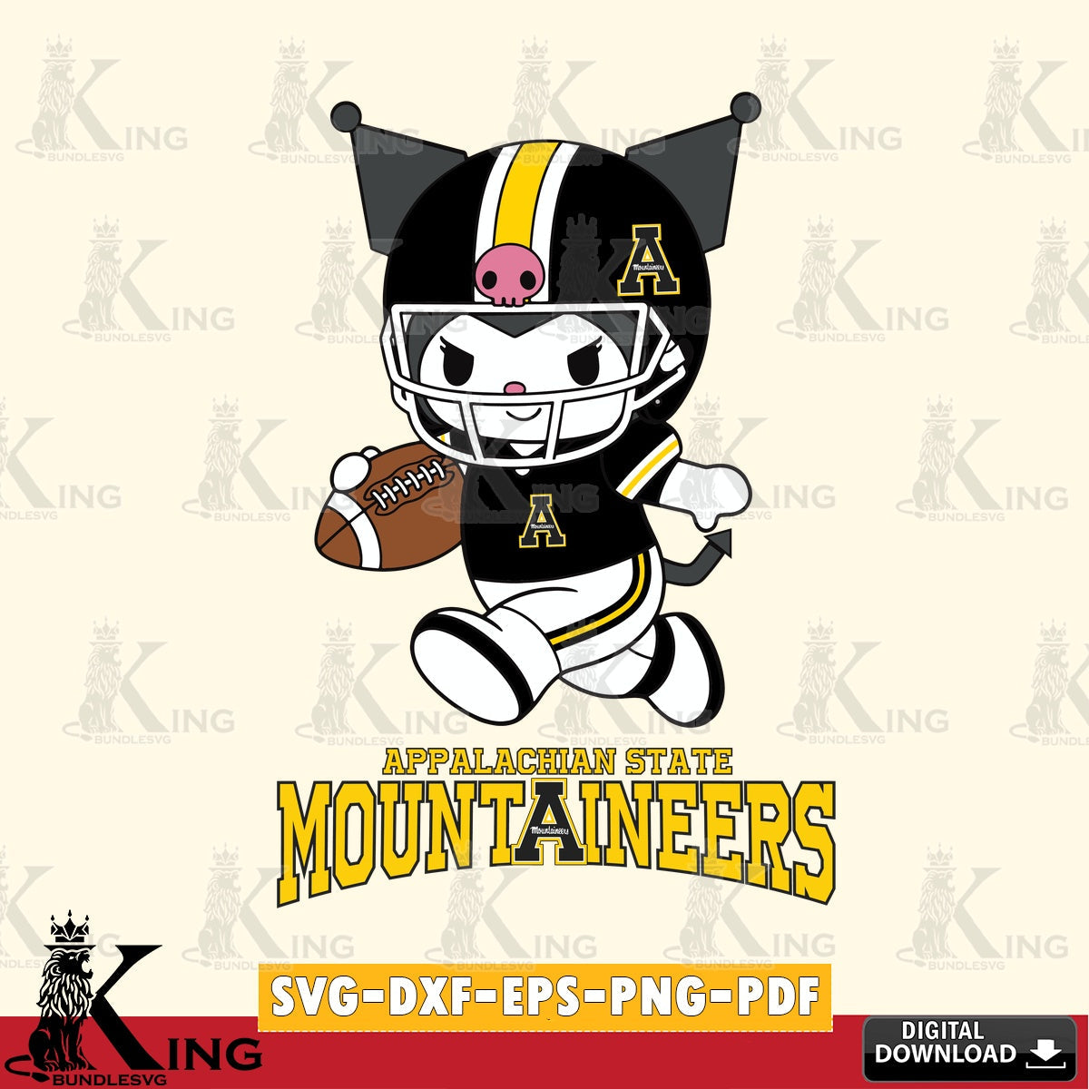 Appalachian State Mountaineers Kuromi Football Run SVG file, Cricut, Cut file  , Digital Download , Instant Download, Sanrio svg, Clipart