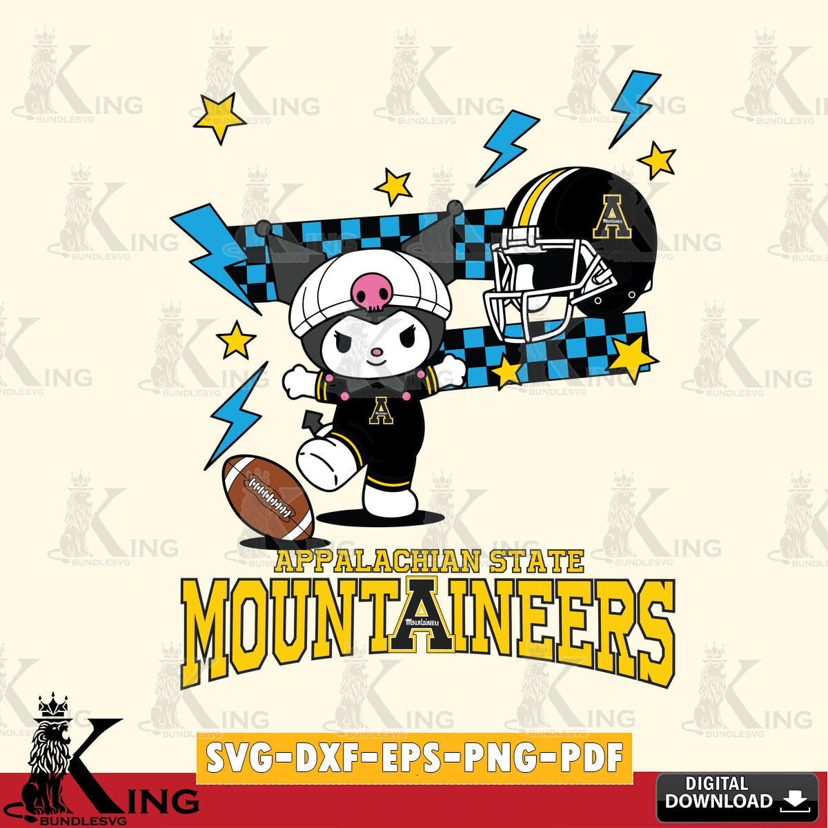 Appalachian State Mountaineers Kuromi Game Day SVG file, Cricut, Cut file  , Digital Download , Instant Download, Sanrio svg, Clipart