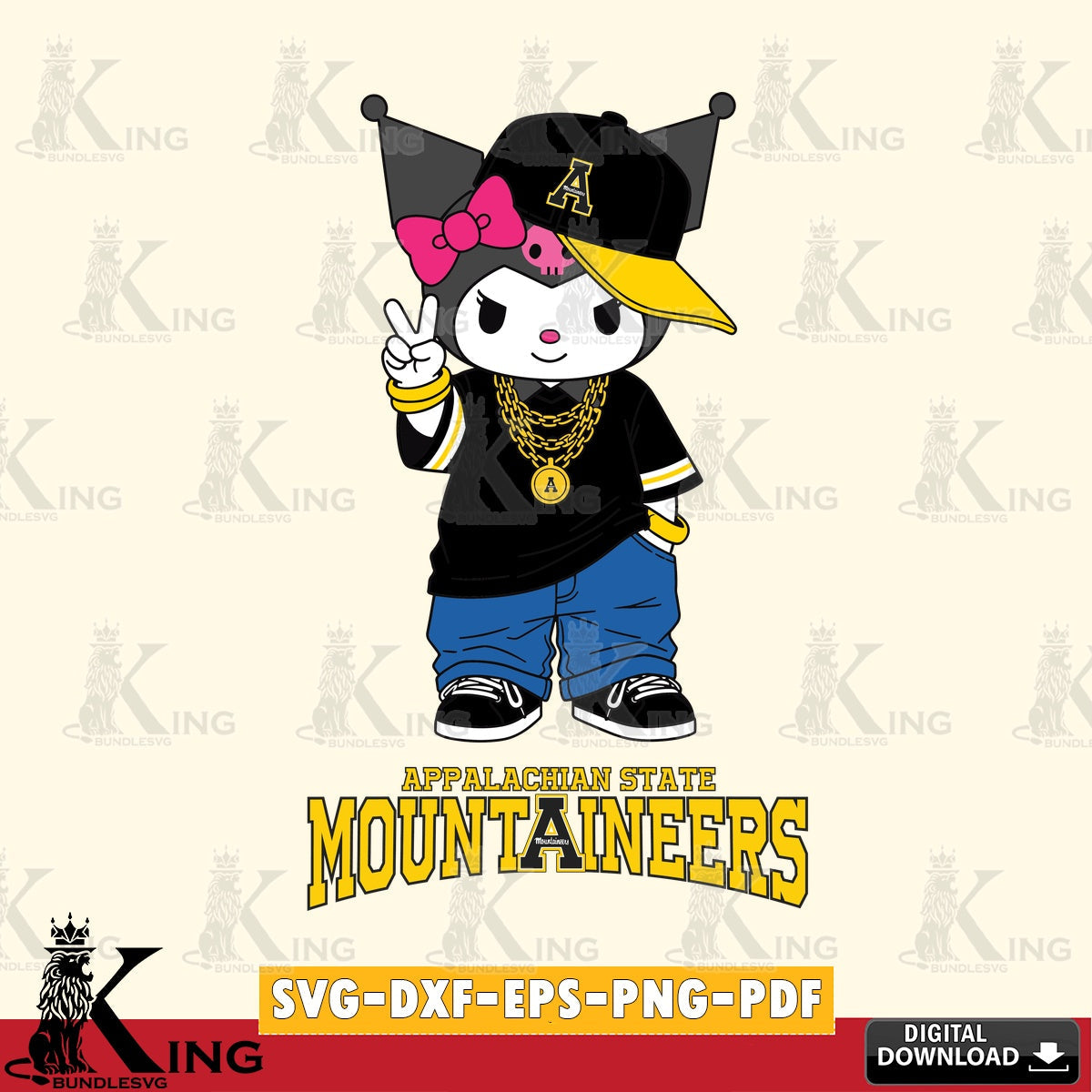 Appalachian State Mountaineers Kuromi Streetwear Style SVG file, Cricut, Cut file  , Digital Download , Instant Download, Sanrio svg, Clipart