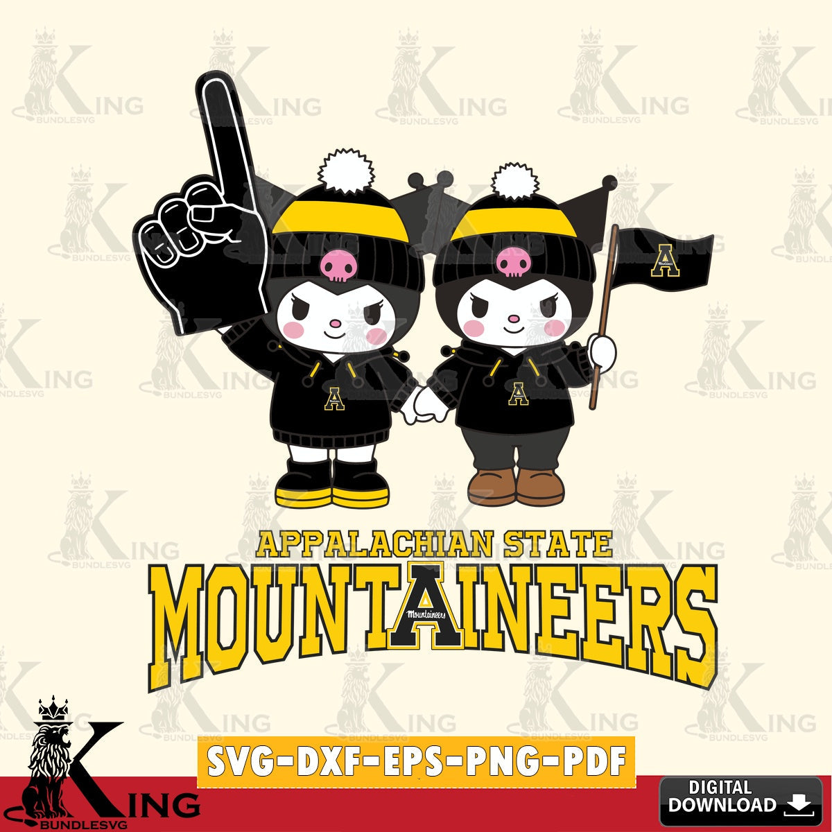 Appalachian State Mountaineers Kuromi rugby Fan SVG file, Cricut, Cut file  , Digital Download , Instant Download, Sanrio svg, Clipart