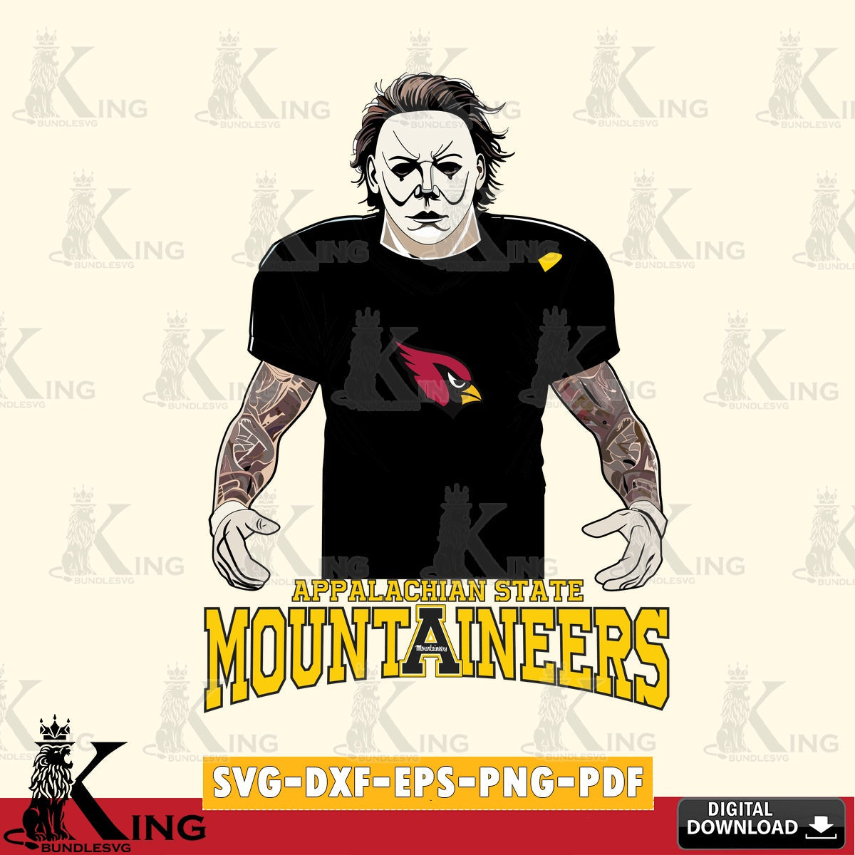 High-quality graphic of Appalachian State Mountaineers Michael Myers Tattoo Football, a high-quality vector for DIY scrapbooking