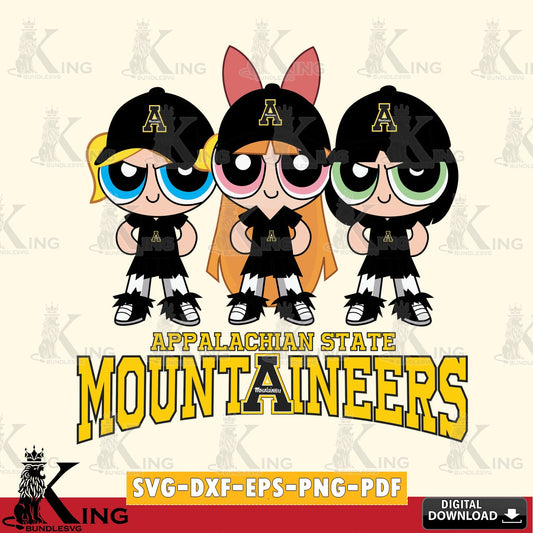 Detailed illustration of Appalachian State Mountaineers PowerPuff Girls Football, PNG clipart for sublimation printing and