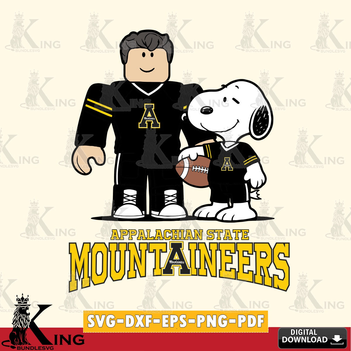 Appalachian State Mountaineers Roblox & Snoopy Football SVG file , NCAA Cricut,  File cut , Digital Download , PDF File