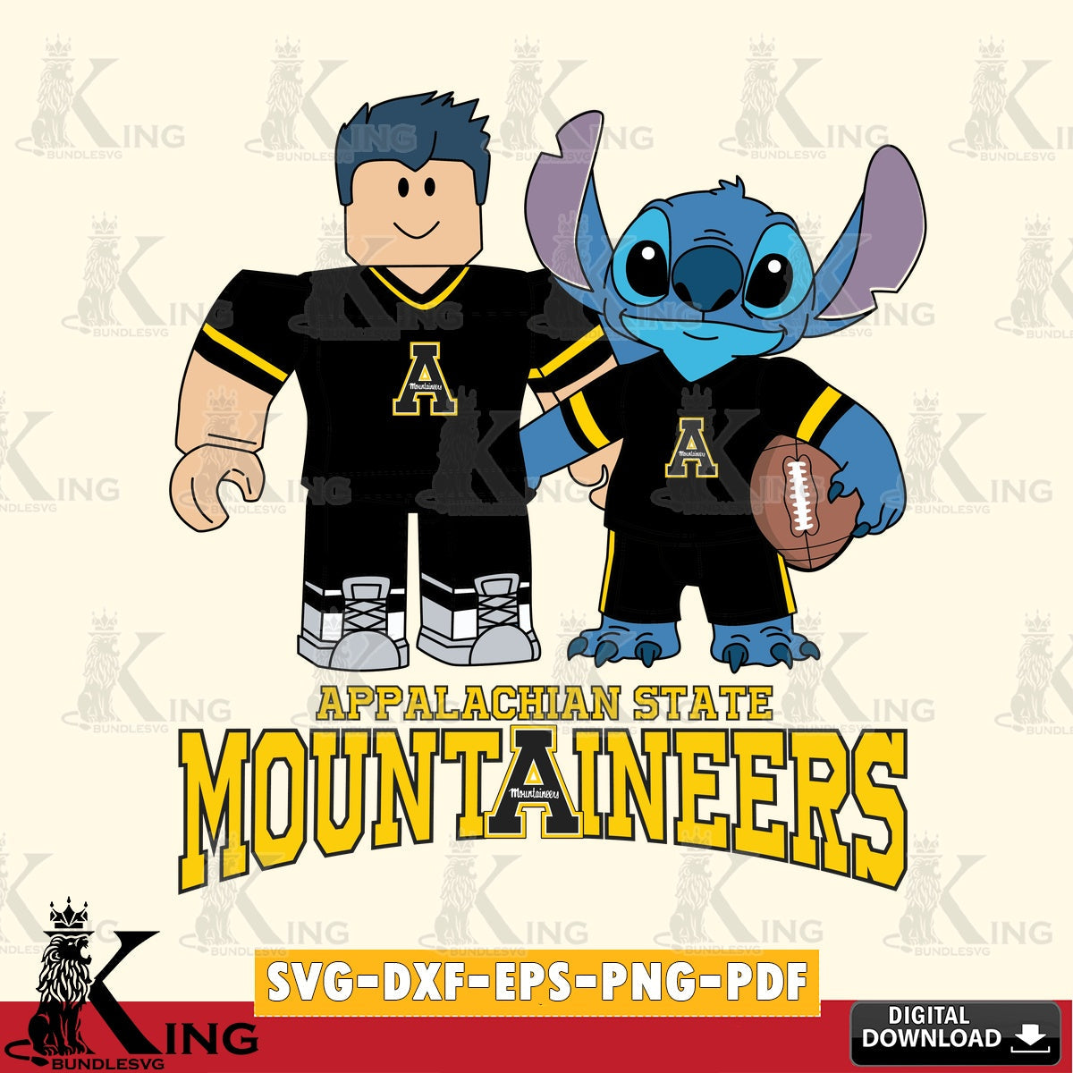Appalachian State Mountaineers Roblox & Stitch Football SVG file , NCAA Cricut,  File cut , Digital Download , PDF File