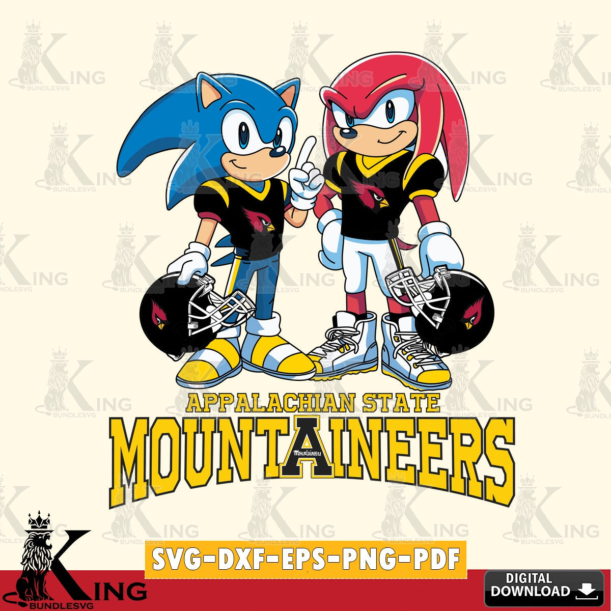 Eye-catching graphic of Appalachian State Mountaineers Sonic and Knuckles football, digital clipart compatible with laser