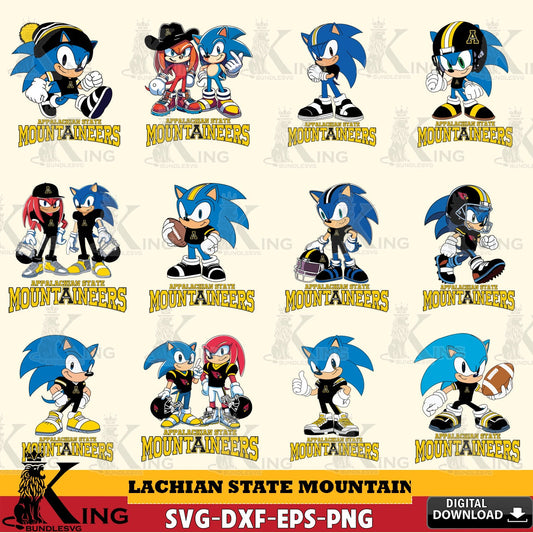 Mega bundle containing Appalachian State Mountaineers Sonic & Knuckles NCAA Football digital clipart compatible with laser