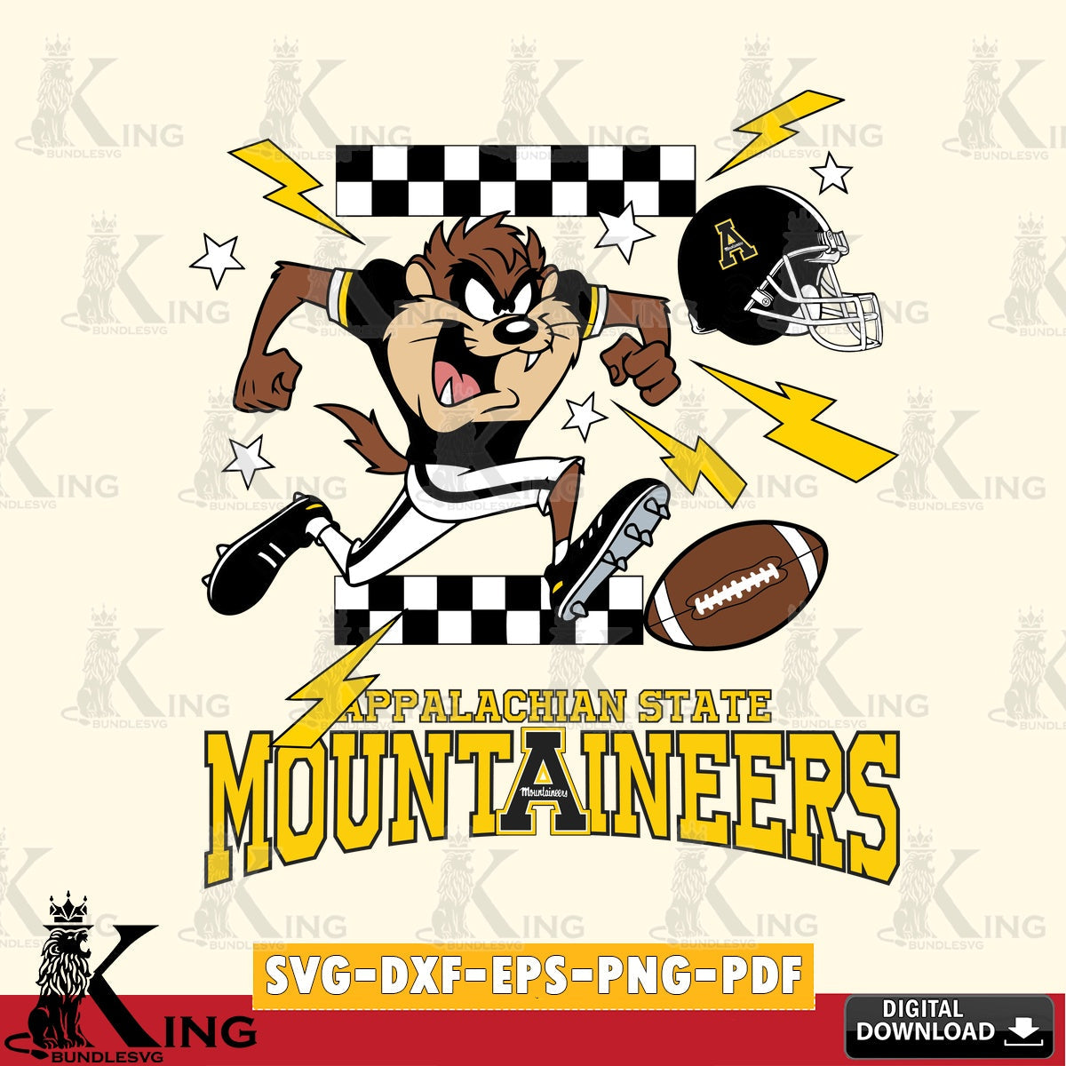 Appalachian State Mountaineers Taz Football Lightning SVG file, Cut file  , Digital Download , Instant Download, Taz svg, NCAA svg