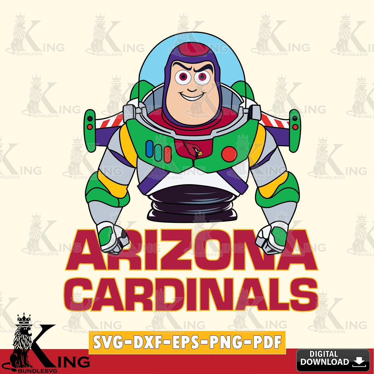 Printable art of Arizona Cardinals Buzz Lightyear football, a cut file ideal for vinyl projects and T-shirt printing