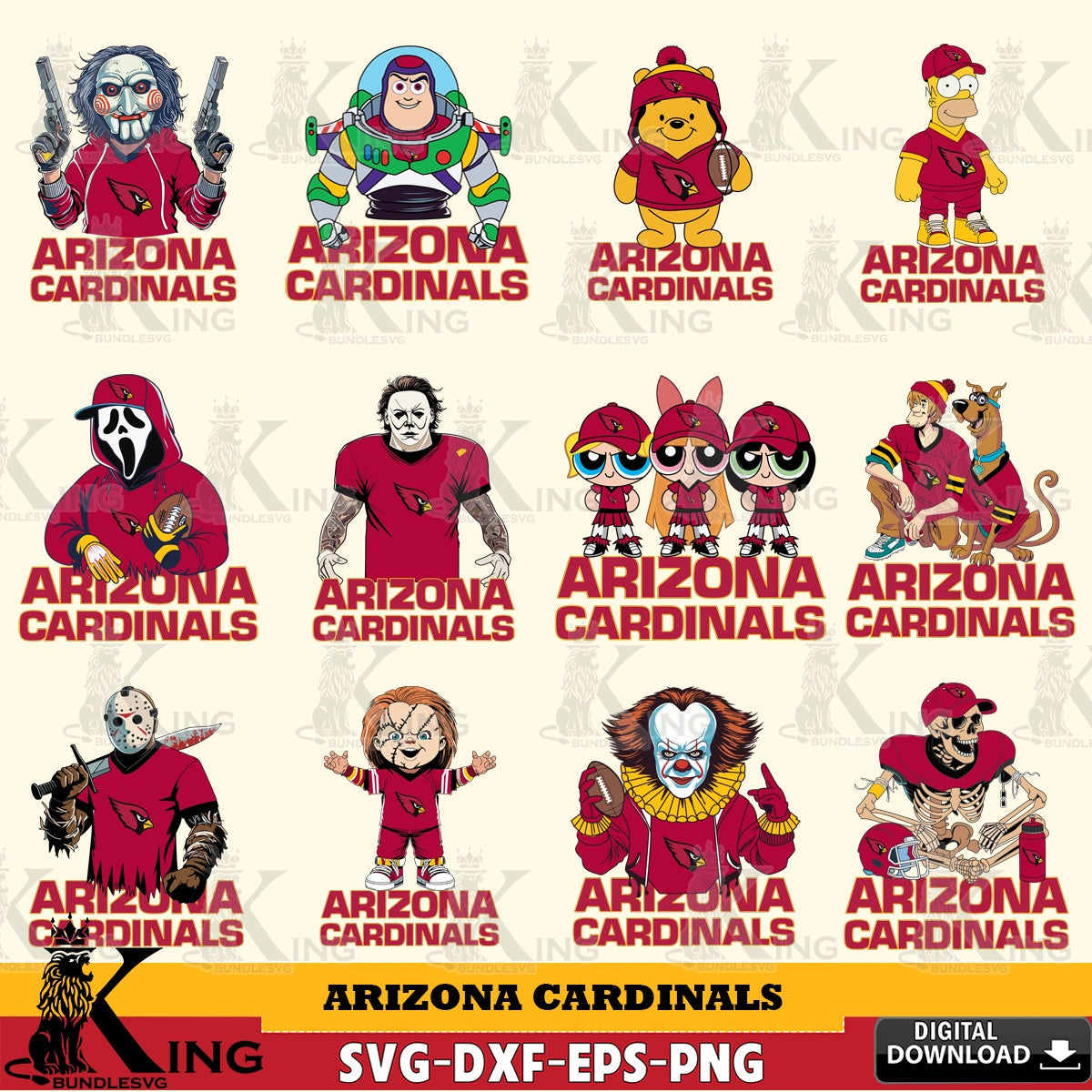 All-in-one bundle of Arizona Cardinals cartoon football NFL for high-quality vector for DIY scrapbooking and home decor