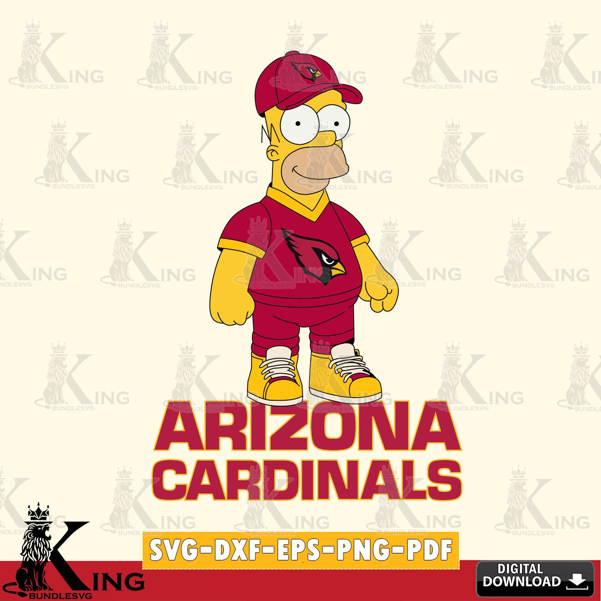 Digital download featuring Arizona Cardinals Homer Simpson Football, SVG PNG design suitable for Glowforge and laser cutting