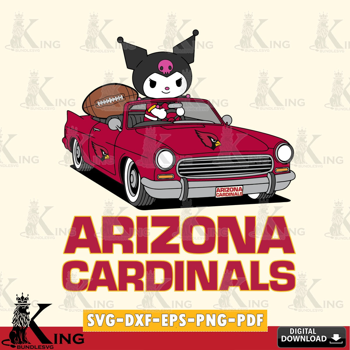Arizona Cardinals Kuromi Car Football Game SVG file, Cricut, Cut file  , Digital Download , Instant Download, Sanrio svg, Clipart