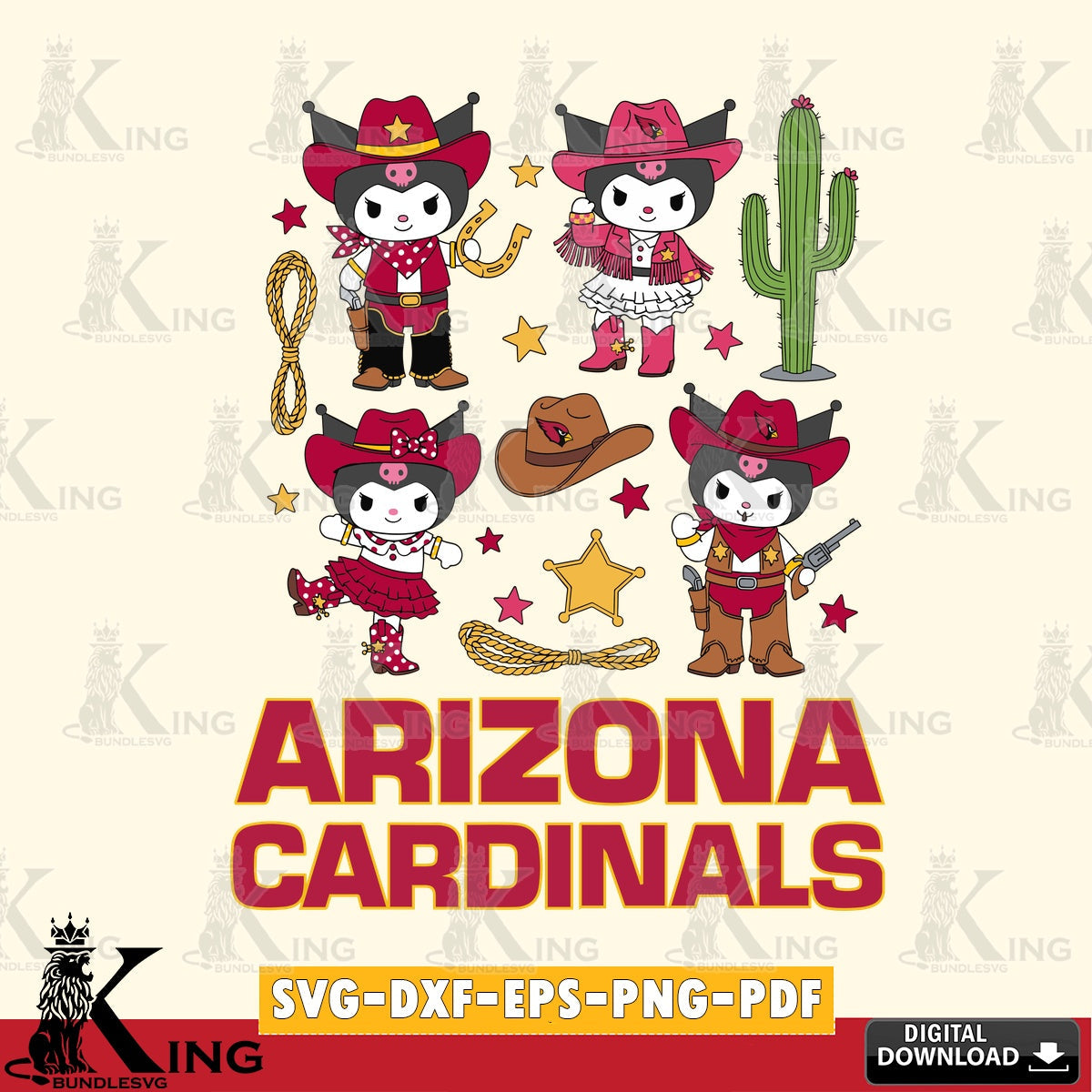 Arizona Cardinals Kuromi Cowboy Western SVG file, Cricut, Cut file  , Digital Download , Instant Download, Sanrio svg, Clipart