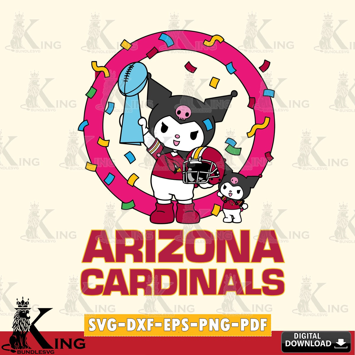 Arizona Cardinals Kuromi Football Champion SVG file, Cricut, Cut file  , Digital Download , Instant Download, Sanrio svg, Clipart