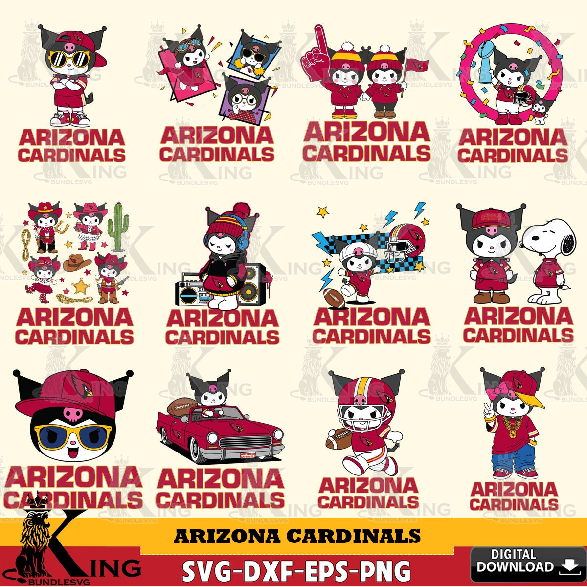 Arizona Cardinals Kuromi Football Jersey NFL Bundle SVG file, Cricut, Cut file  , Digital Download , Instant Download, Sanrio svg, Clipart