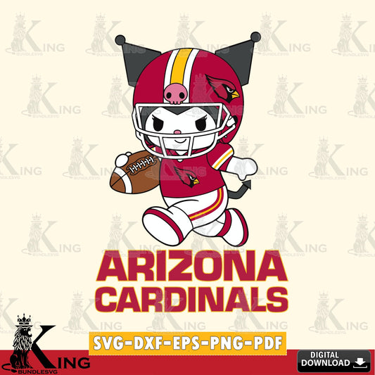 Arizona Cardinals Kuromi Football Run SVG file, Cricut, Cut file  , Digital Download , Instant Download, Sanrio svg, Clipart