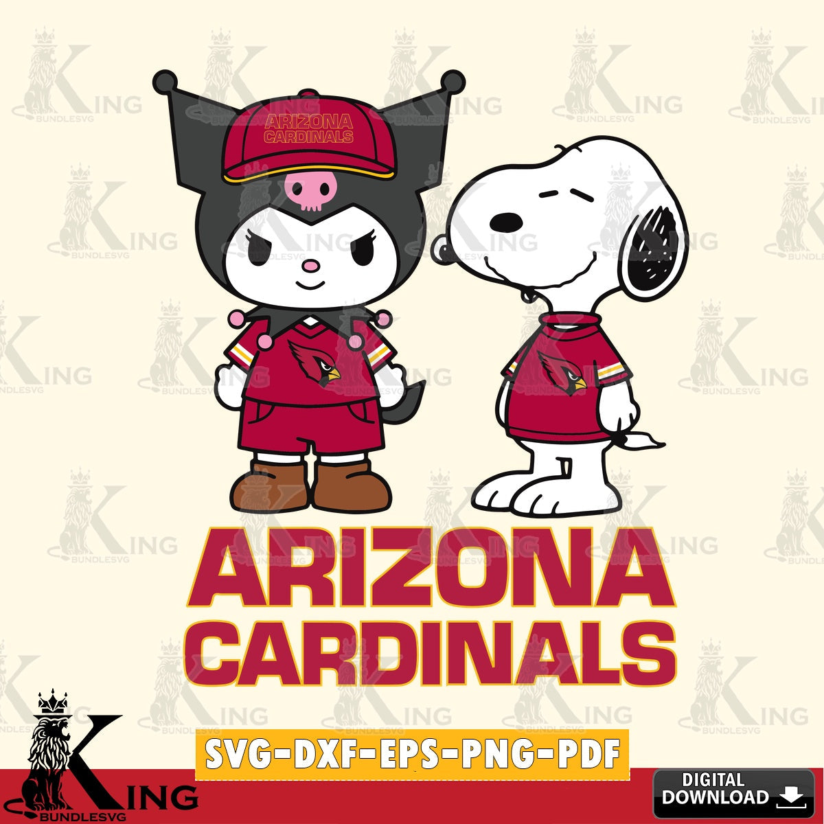 Arizona Cardinals Kuromi Snoopy Football SVG file, Cricut, Cut file  , Digital Download , Instant Download, Sanrio svg, Clipart