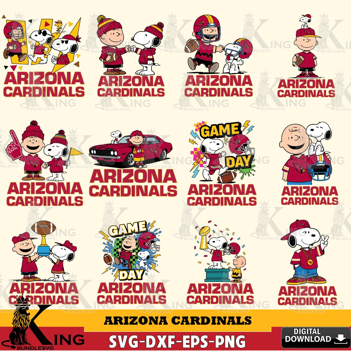 Arizona Cardinals Peanuts Play Football NFL Bundle Cricut file , Cut file  , Digital Download , PDF File , Instant Download
