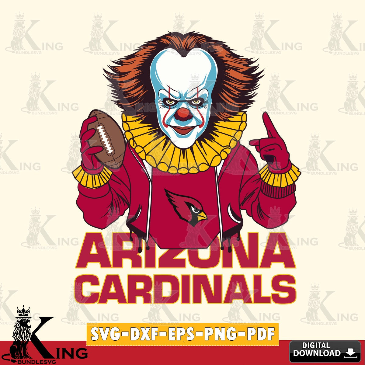 Artistic drawing of an Arizona Cardinals Pennywise player football, versatile clip art for stickers, decals, and mugs