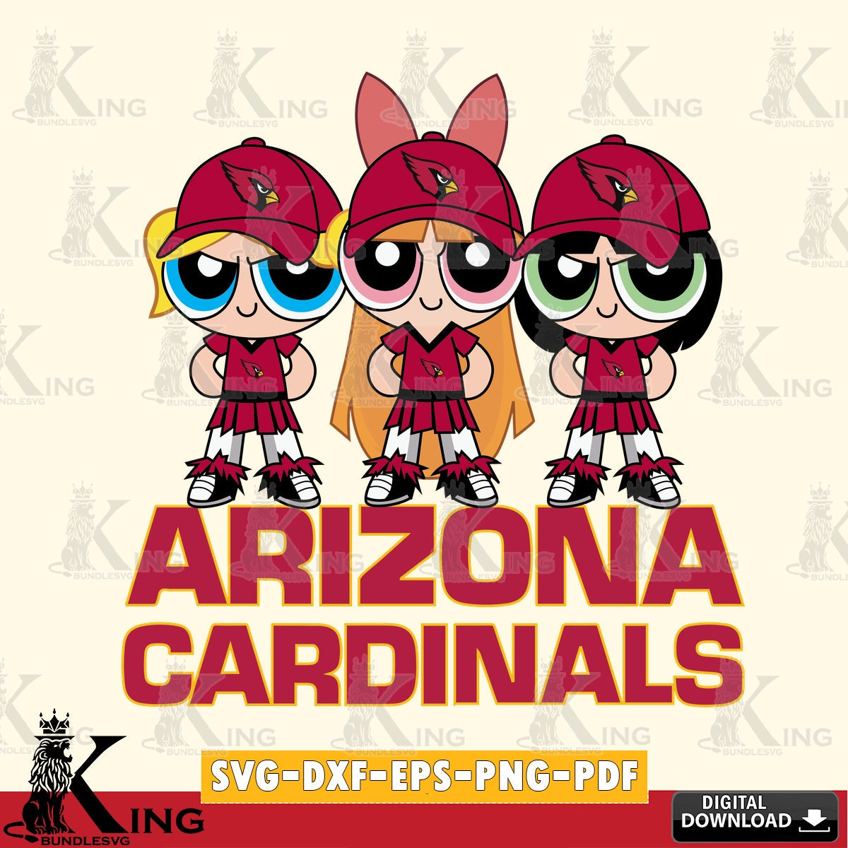 Beautiful illustration of Arizona Cardinals PowerPuff Girls football, printable vector design for sublimation and crafts
