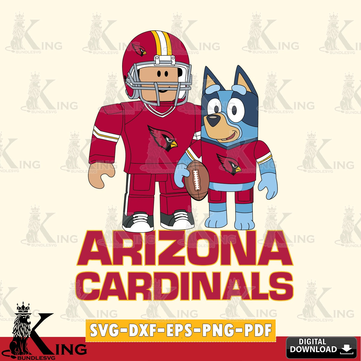Stylish representation of Arizona Cardinals Roblox & Bluey Football, SVG cut file for personalized gifts and laser projects