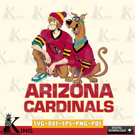 Hand-drawn style art of Arizona Cardinals Shaggy and Scooby Doo playing football, vector art for engraving, cutting, and printing