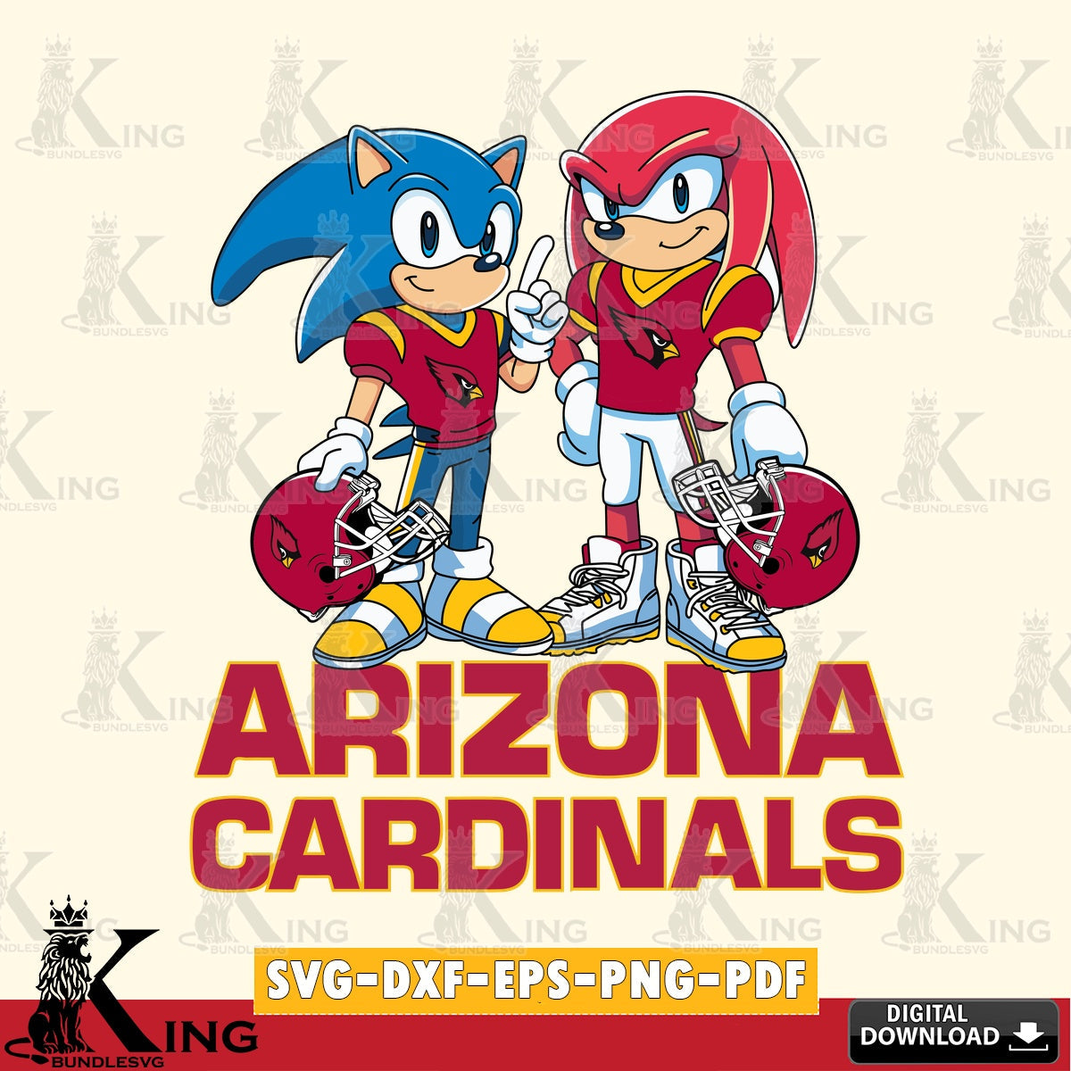 Eye-catching graphic of Arizona Cardinals Sonic and Knuckles football vector digital file for silhouette cameo and cricut projects