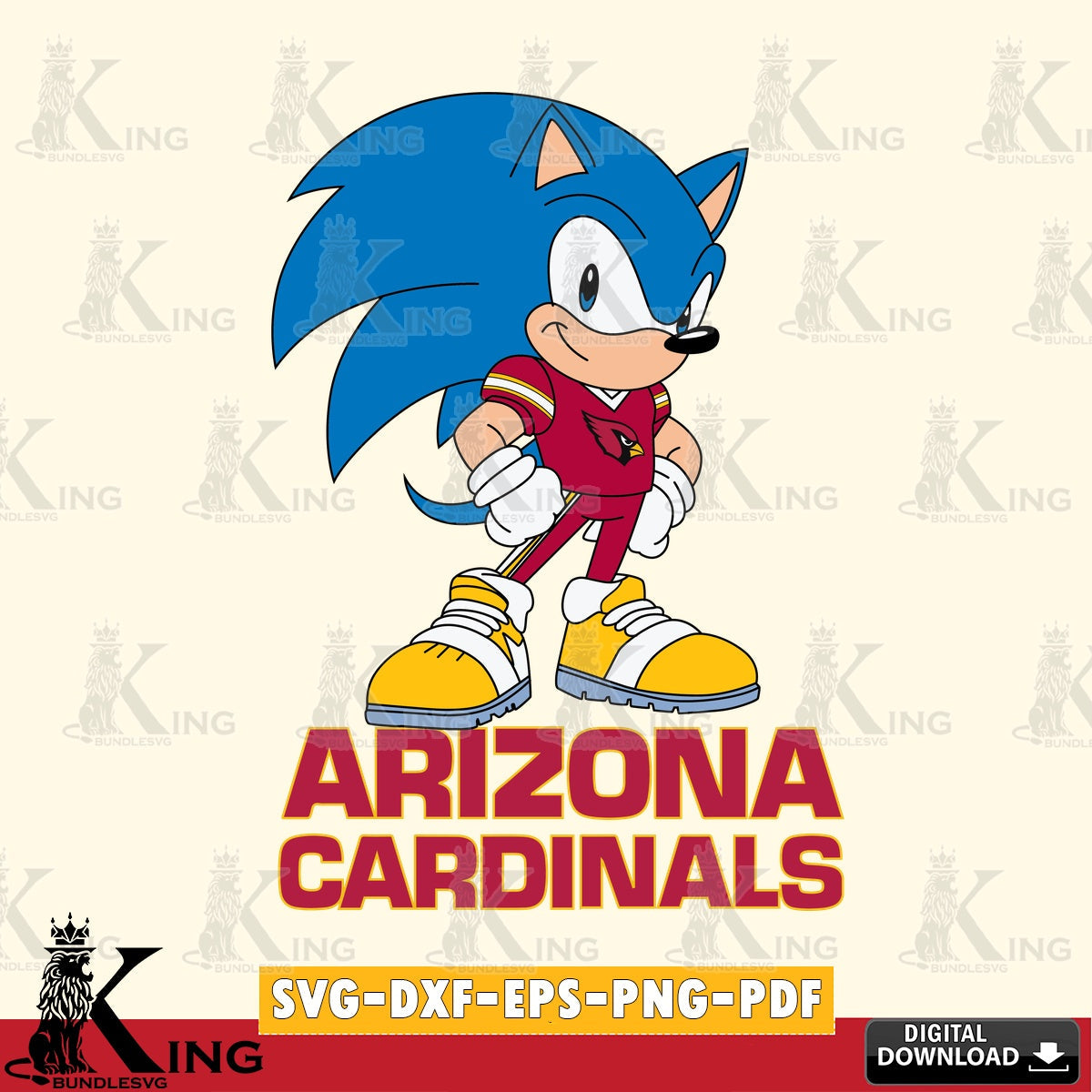 Digital clipart of Arizona Cardinals Sonic Football Star Mascot, digital clipart compatible with laser engraving and cutting