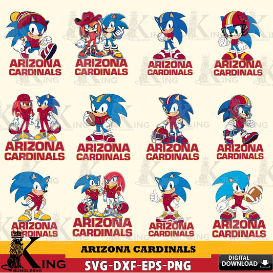 Comprehensive collection of Arizona Cardinals Sonic & Knuckles NFL Football Bundle vector art for engraving, cutting, and
