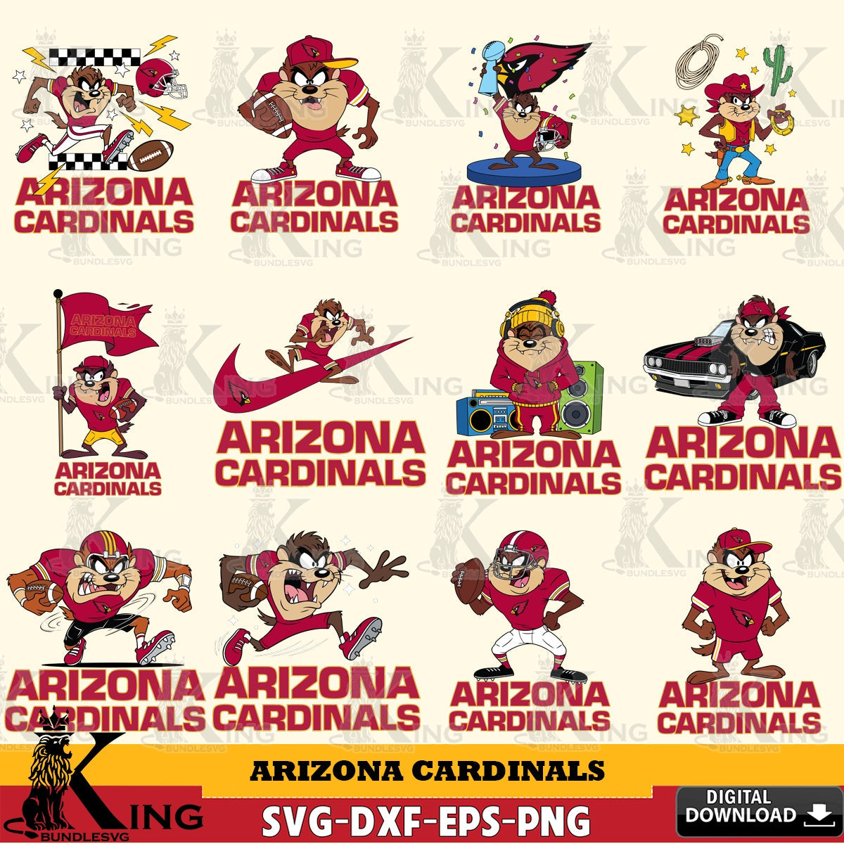 Arizona Cardinals Taz (Looney Tunes) Football NFL Bundle Cut file  , Digital Download , Instant Download, Looney Tunes svg, Football svg