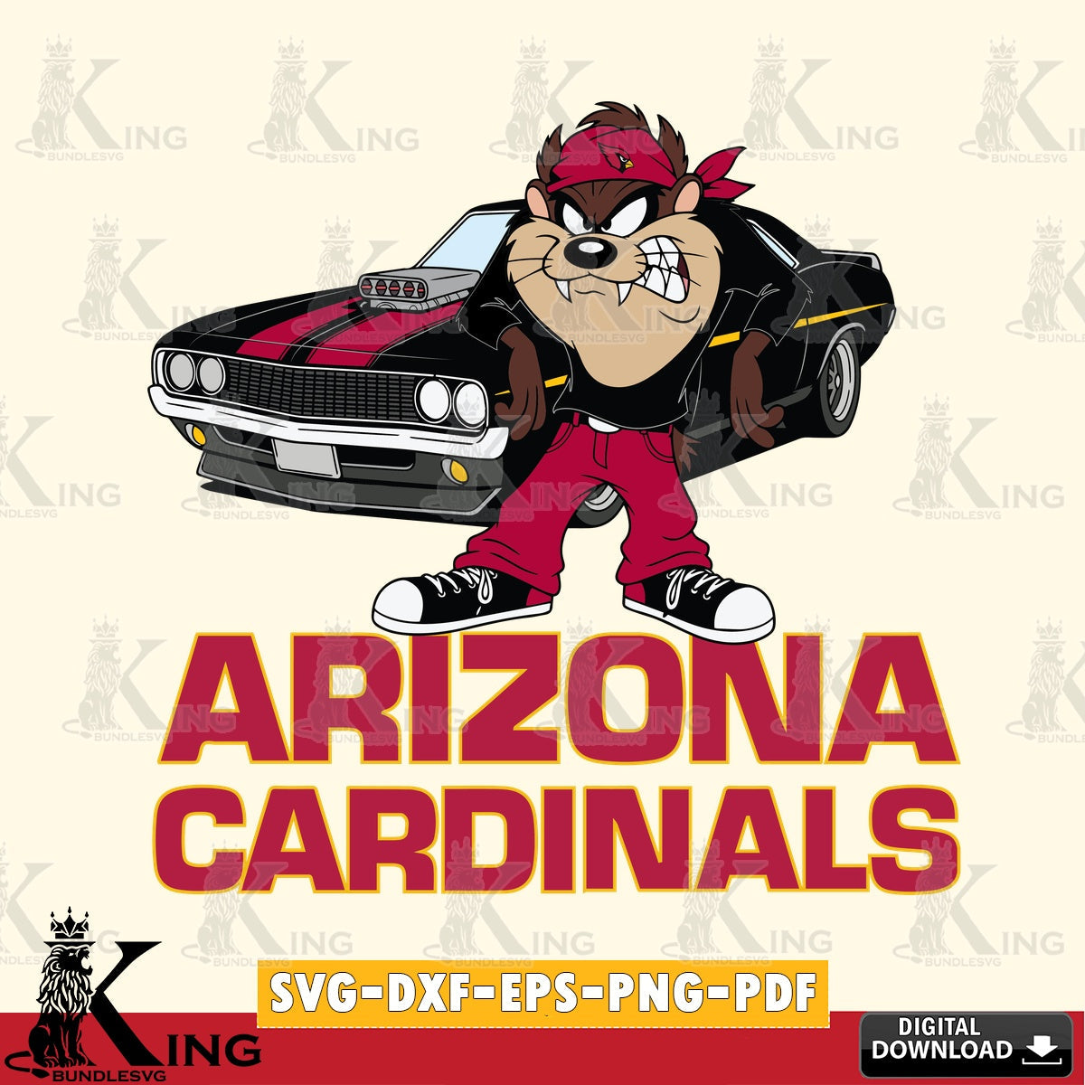 Arizona Cardinals Taz Racing Car Cut file  , Digital Download , Instant Download, Looney Tunes svg, Football svg