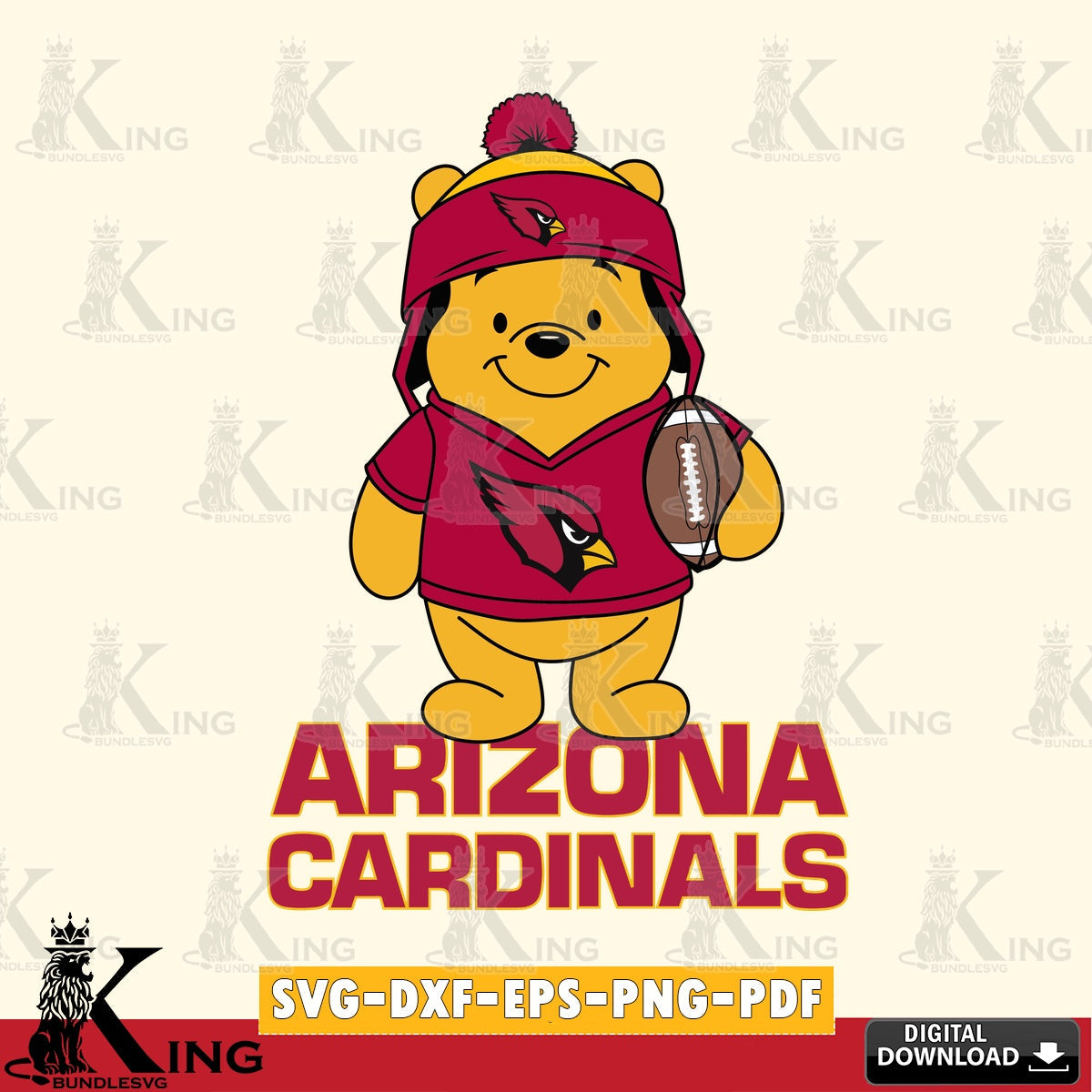 Artistic drawing of an Arizona Cardinals Winnie the Pooh player for football, a high-quality vector for DIY scrapbooking and home