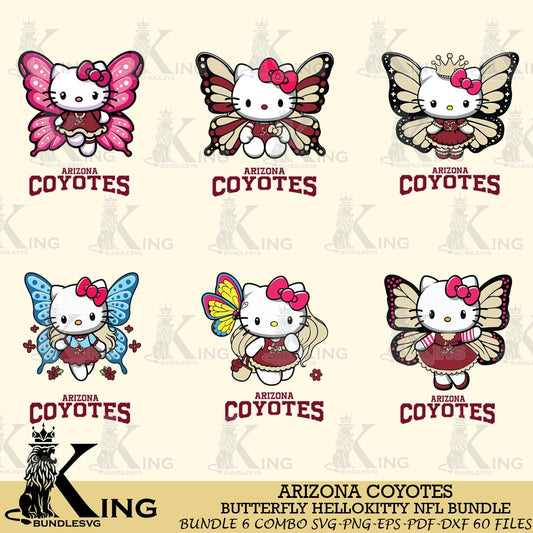 Arizona Coyotes Butterfly Hello Kitty bundleSvg Eps Dxf Png File, Digital Download