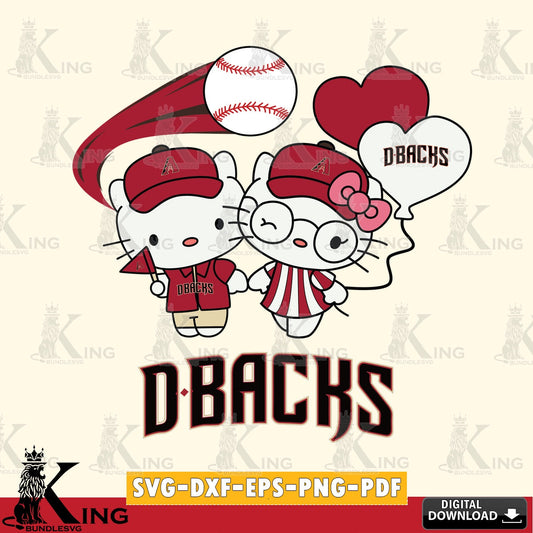 Giant set featuring Arizona Diamondbacks Hello Kitty baseball couple SVG PNG files perfect for Cricut and Silhouette cutting
