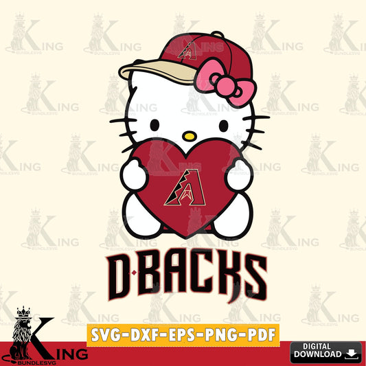 Premium pack containing Arizona Diamondbacks Hello Kitty baseball heart printable vector design for sublimation and crafts