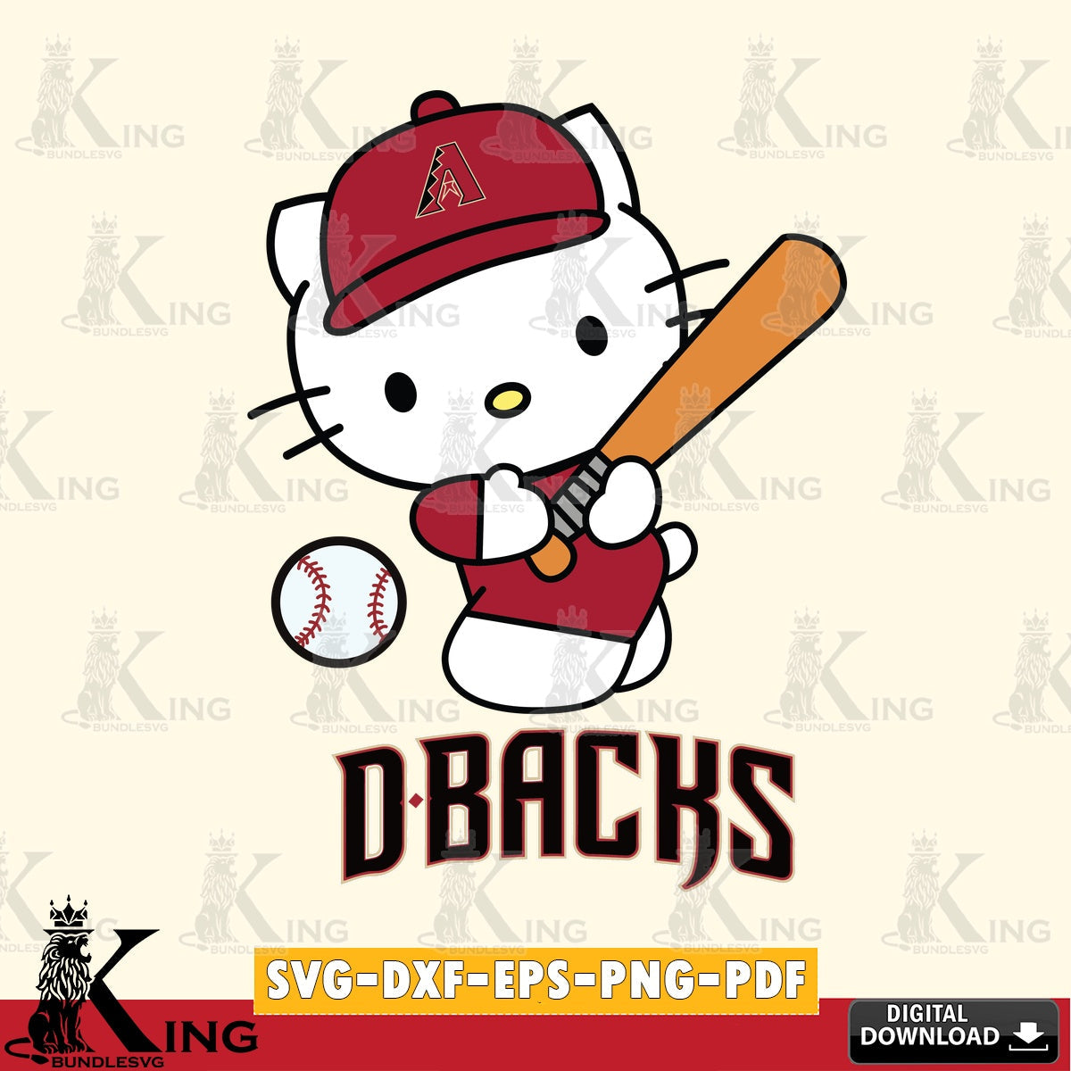Ultimate set containing Arizona Diamondbacks Hello Kitty playing baseball, high-quality vector for DIY scrapbooking and home decor