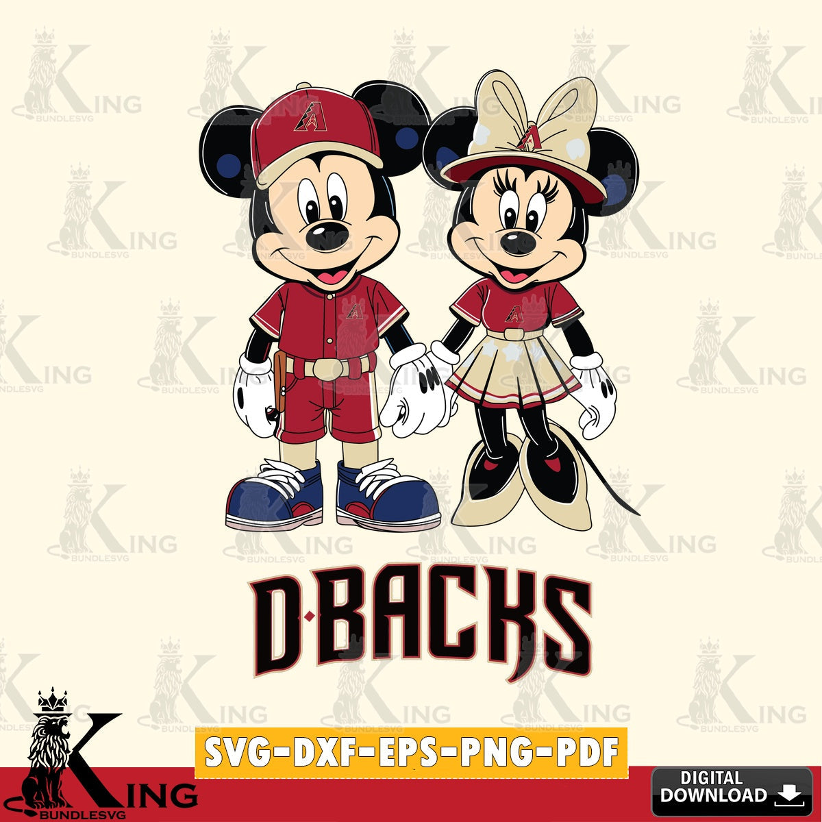 Arizona Diamondbacks Mickey Minnie Baseball SVG file , For Cricut,  File cut , Digital Download , PDF File, Cut Files