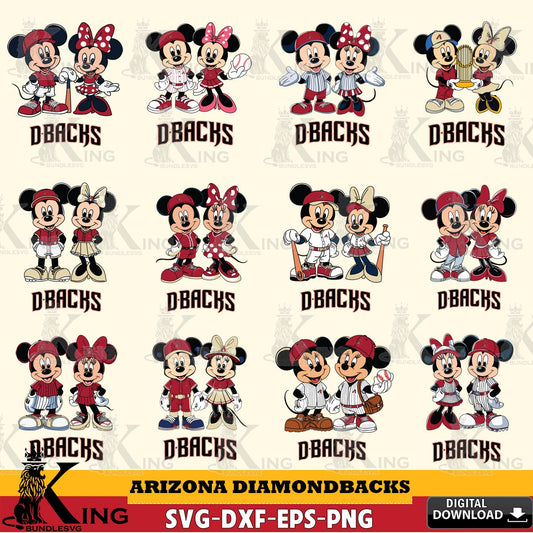 Arizona Diamondbacks Mickey Minnie Baseball Player MLB Bundle SVG file , For Cricut,  File cut , Digital Download , PDF File, Cut Files