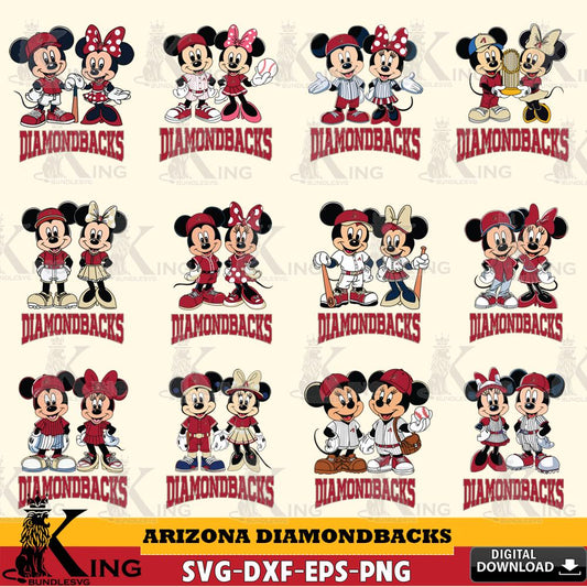 Arizona Diamondbacks Mickey Minnie MLB Bundle SVG DXF EPS PNG PDF, MLB for Cricut, Silhouette, Digital Download , file cut