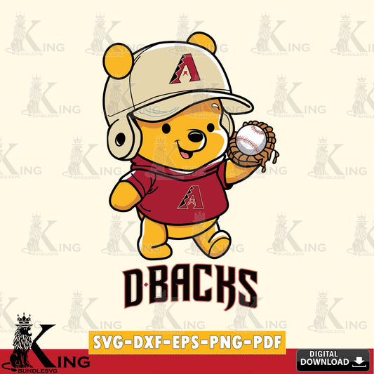 Digital clipart of Arizona Diamondbacks Pooh Bear Baseball vector illustration for POD merchandise and apparel