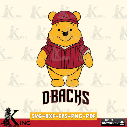 Unique artwork depicting Arizona Diamondbacks Pooh Bear baseball mascot vector art for engraving, cutting, and printing.