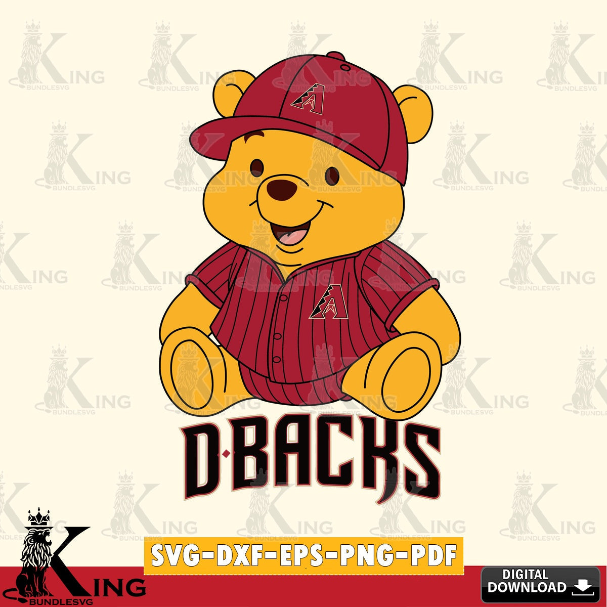Stylish representation of Arizona Diamondbacks Winnie the Pooh cute baseball, versatile clip art for stickers, decals, and mugs