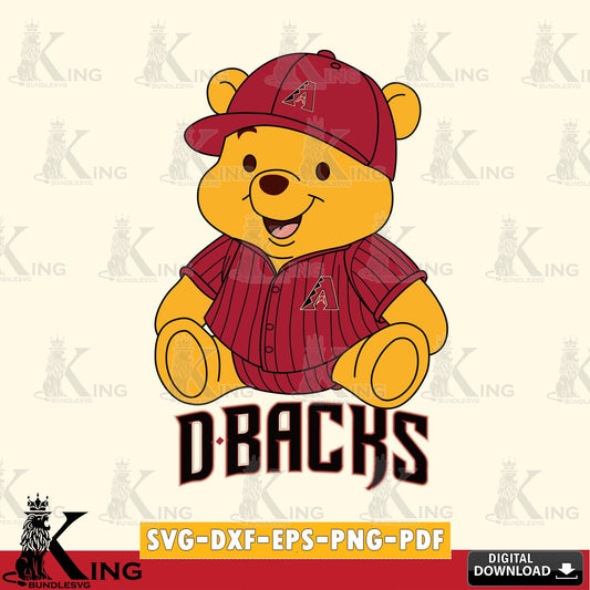 Stylish representation of Arizona Diamondbacks Winnie the Pooh cute baseball, versatile clip art for stickers, decals, and mugs