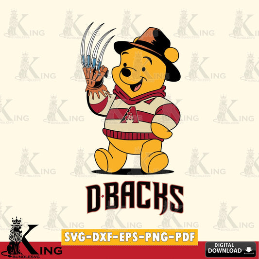 Beautiful illustration of Arizona Diamondbacks Winnie the Pooh Freddy Krueger baseball SVG PNG files perfect for Cricut and