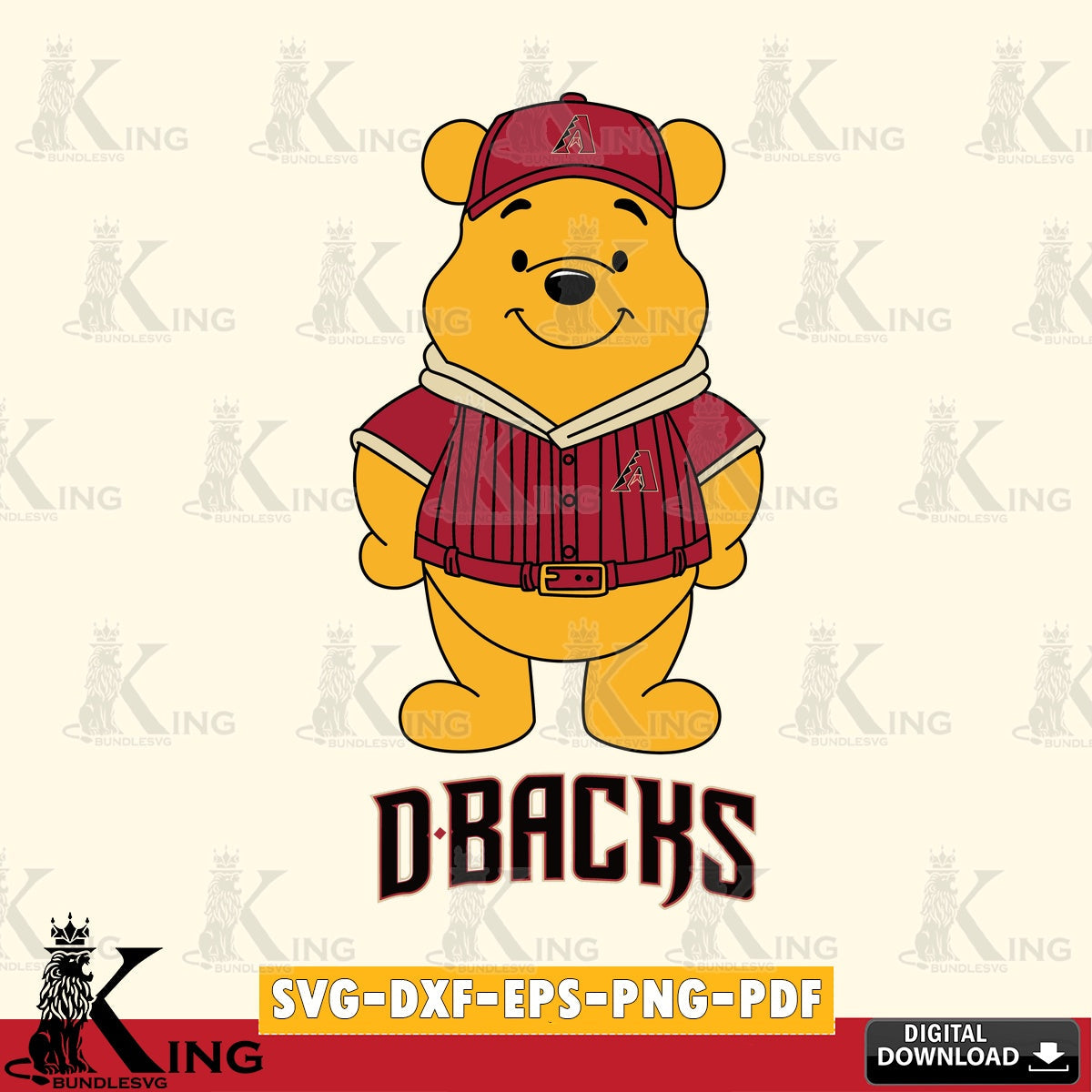 Artistic drawing of Arizona Diamondbacks Winnie the Pooh Game Day vector art for engraving, cutting, and printing.