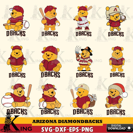 Giant set featuring Arizona Diamondbacks Winnie the Pooh MLB baseball bundle, a high-quality vector for DIY scrapbooking and home