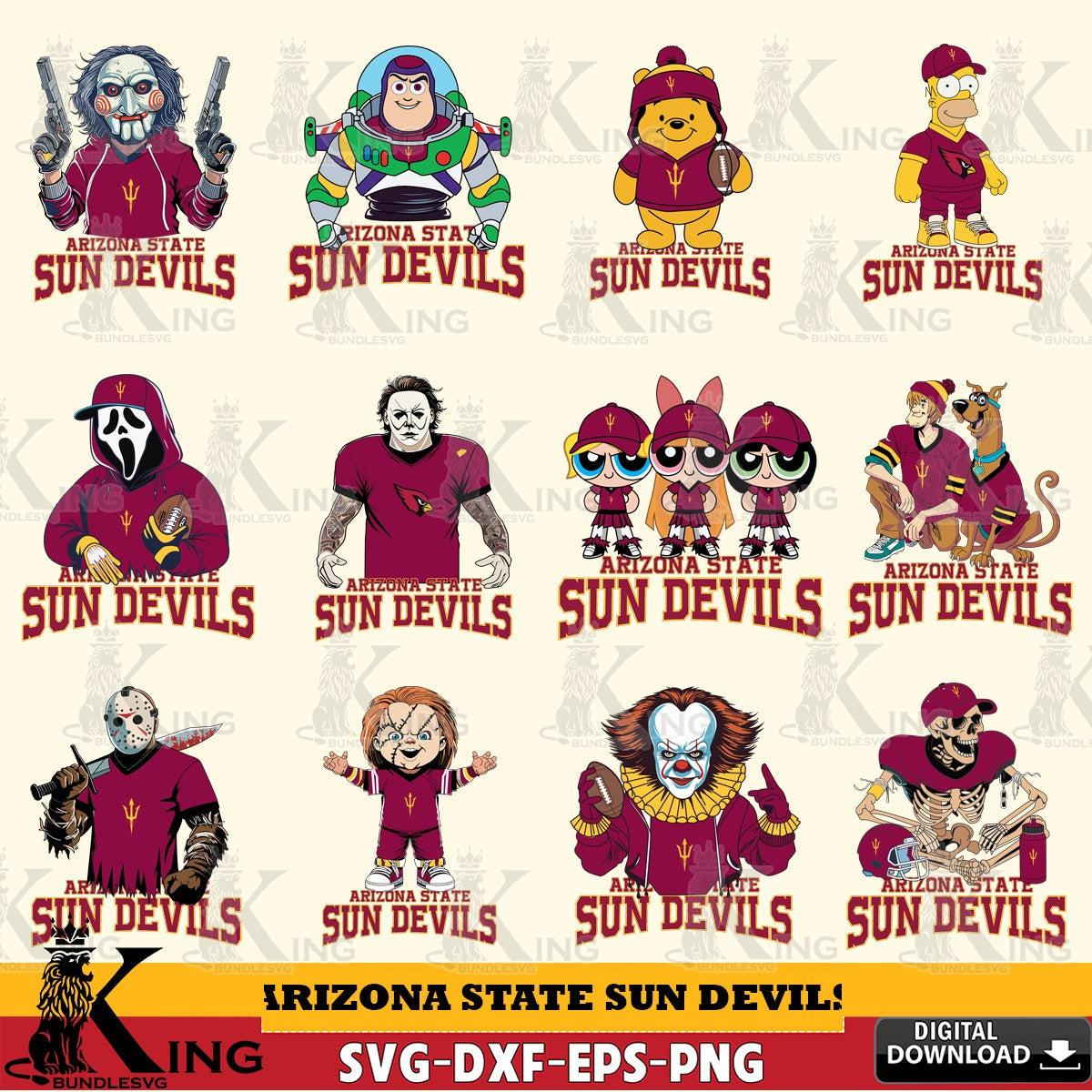 Comprehensive collection of Arizona State Sun Devils cartoon football NCAA bundle, a digital download for Cricut Maker and paper