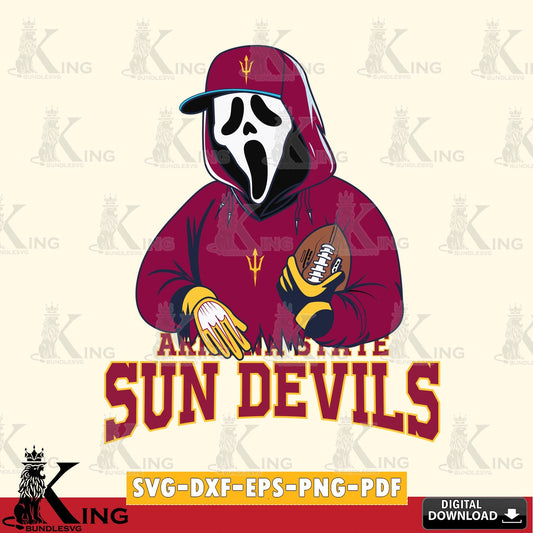 Beautiful illustration of an Arizona State Sun Devils Ghostface Scream football player vector art for engraving, cutting, and