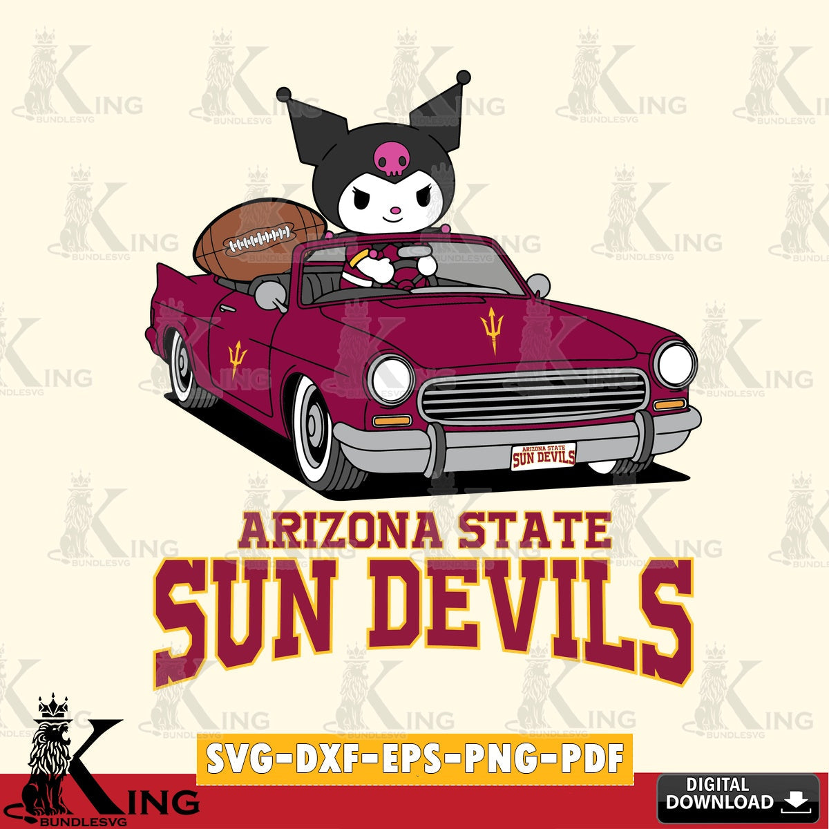 Arizona State Sun Devils Kuromi Car Football Game SVG file, Cricut, Cut file  , Digital Download , Instant Download, Sanrio svg, Clipart